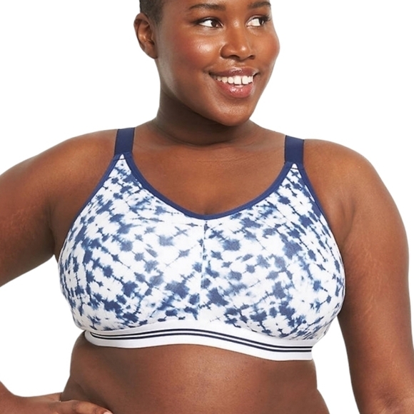 Cacique | Navy and White Tie Dye Printed Sports Bra (Size 40F) - Picture 1 of 15